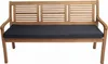 A wooden garden bench with a dark blue cushion, shown from the front against a white background. Náhled obrázku produktu