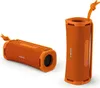 Two orange Sony speakers are shown against a white background. One is lying on its side, and the other is standing upright. Voir les images du produit