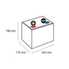 A diagram of a car battery with dimensions indicated. Produktbild-Vorschau