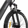 Close-up view of the front fork, wheel, and part of the frame of an electric bicycle. Produktbild-Vorschau