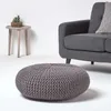 HOMESCAPES Velký pletený puf, 100% bavlna, šedý Náhled obrázku produktu 2