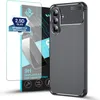 A smartphone case and screen protector are displayed against a white background. Produktbild-Vorschau