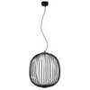 A black pendant lamp with a wireframe spherical shade, suspended by a thin black cord from a black ceiling mount. Produktbild-Vorschau