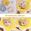 A collage of images showing cats wearing flower-shaped collars, with some images of the collars themselves. Produktbild-Vorschau
