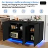 A black sideboard with open doors, showcasing its interior compartments and the blue LED lighting underneath. Decorative items and kitchenware are visible inside. Anteprima dell’immagine prodotto