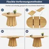 A collage of four images showing the different configurations and assembly of an extendable round dining table. Podgląd zdjęcia produktu