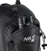 A close-up view of a black backpack with a small pair of binoculars in the front pocket. Náhled obrázku produktu