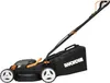 A black and orange electric lawnmower is shown against a white background. Produktbild-Vorschau