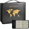 A black coin album with a gold world map and the text "COIN ALBUM" on the cover. A partially opened album shows pages with coins and banknotes. Náhled obrázku produktu