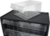 A clear shot of a black storage cabinet with multiple clear drawers, and a clear plastic bin on top. Produktbild-Vorschau