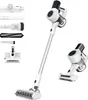 A white cordless vacuum cleaner with various attachments displayed on a white background. Produktbild-Vorschau
