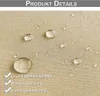 Close-up of beige fabric with water droplets on it, indicating water-repellent properties. Text overlays highlight product features. Náhled obrázku produktu