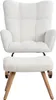 A white upholstered armchair with a matching ottoman, set against a white background. Podgląd zdjęcia produktu