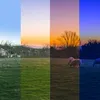 A collage of four images showing a landscape at different times of day, with sheep grazing in some panels. Náhled obrázku produktu