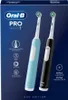 The image shows the packaging of an Oral-B Pro Series 1 Duo Edition electric toothbrush set. Two toothbrushes, one blue and one black, are prominently displayed on the front of the box, along with product features and branding. Anteprima dell’immagine prodotto