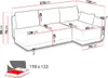 A diagram showing the dimensions of a sectional sofa, with a separate illustration of a bed. Náhľad obrázku produktu