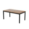 A rectangular outdoor table with a slatted wooden top and black metal legs, isolated on a white background. Anteprima dell’immagine prodotto