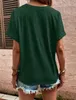 ASKSA T-Shirt Femme Col V Bouton Chemisier Été Unicolore Voir les images du produit 4