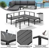An outdoor seating group and its components are shown in a collage with close-up views and descriptive text. Produktbild-Vorschau