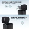 The image shows a black trash can with its lid open, demonstrating its features. Podgląd zdjęcia produktu
