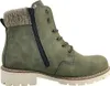 A side view of a green boot with a tan knitted cuff. Produktbild-Vorschau
