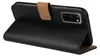 A black flip case for a smartphone, shown from a side angle with the front cover open. Produktbild-Vorschau