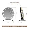 Diagram showing the dimensions of a round makeup mirror with lights. Náhľad obrázku produktu