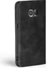 A black flip cover case for a Samsung Galaxy S7 phone, shown from the side. Produktbild-Vorschau