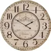A vintage-style wall clock with Roman numerals and a distressed wood-like background. Produktbild-Vorschau