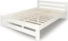 A white wooden bed frame with a slatted base, shown from a diagonal angle against a white background. Produktbild-Vorschau
