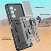 An exploded view of a phone case with labels pointing out its features. Produktbild-Vorschau
