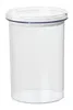 A clear, studio shot of a transparent plastic food storage container with a lid. Produktbild-Vorschau