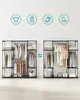 Two configurations of an open wardrobe/clothing rack are shown side-by-side, with icons above indicating clothing types. Produktbild-Vorschau