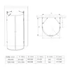 Technical drawings and a size chart for a shower enclosure. Produktbild-Vorschau