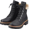 A pair of black lace-up boots with faux fur trim is shown against a white background. Anteprima dell’immagine prodotto