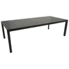 A dark-colored outdoor dining table with a slatted top and four legs, presented against a plain white background. Produktbild-Vorschau