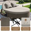 A round outdoor daybed with cushions, placed on a patio near a pool and garden. Podgląd zdjęcia produktu