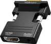 A close-up studio shot of a black HDMI to VGA adapter with audio output. Voir les images du produit