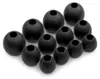 A collection of black silicone ear tips for headphones.