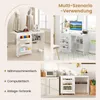 A collage of images showing a white folding table used as a sewing station, a desk, and a storage cabinet in a kitchen. Náhled obrázku produktu