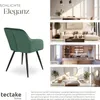 A collage of images showing a green velvet chair and various room settings (dining room, living room, kitchen, bedroom) to illustrate the chair's versatility. Produktbild-Vorschau