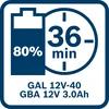 A graphic showing a battery icon with 80% charge, a clock face indicating 36 minutes, and text specifying product details. Podgląd zdjęcia produktu