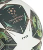 A close-up of a white soccer ball with dark green and gold accents, featuring the UEFA Champions League logo and text. Produktbild-Vorschau