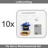 A collection of servo motors and associated parts, presented as a set for model railway applications. Produktbild-Vorschau