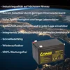 A battery is shown in the foreground against a background of Earth from space, with text listing product features. Voir les images du produit