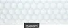 A close-up of a white pillow with a blue hexagonal pattern and a black tag with the brand name 'Beliani'. Náhľad obrázku produktu