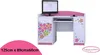 A child's computer desk with a monitor, keyboard, and drawers decorated with colorful flowers. Produktbild-Vorschau