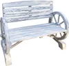 A garden bench with wagon wheels as armrests, shown against a white background. Produktbild-Vorschau