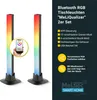 A product image showcasing two Bluetooth RGB table lamps with a dark background and text describing features. Produktbild-Vorschau