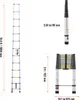 Diagrams showing the dimensions of a VEVOR telescopic ladder in its extended and folded states. Náhľad obrázku produktu